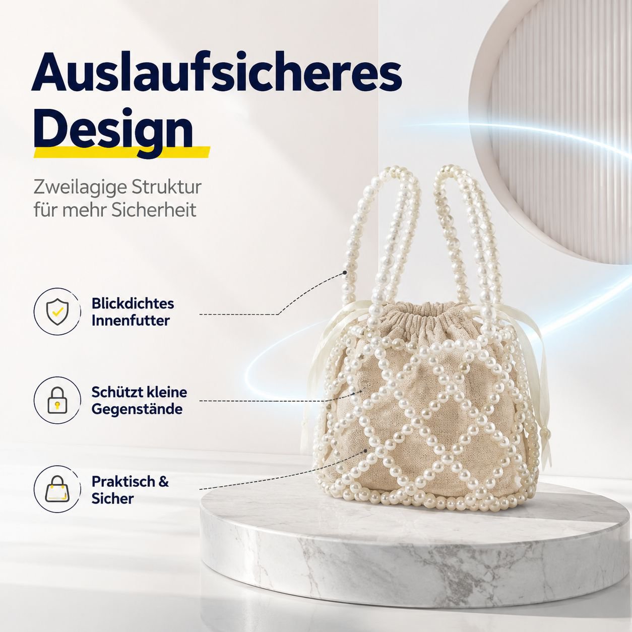 Französische Retro-Perlen geflochtene Tasche, Feenstil-Bucket-Bag, Damen Handtasche