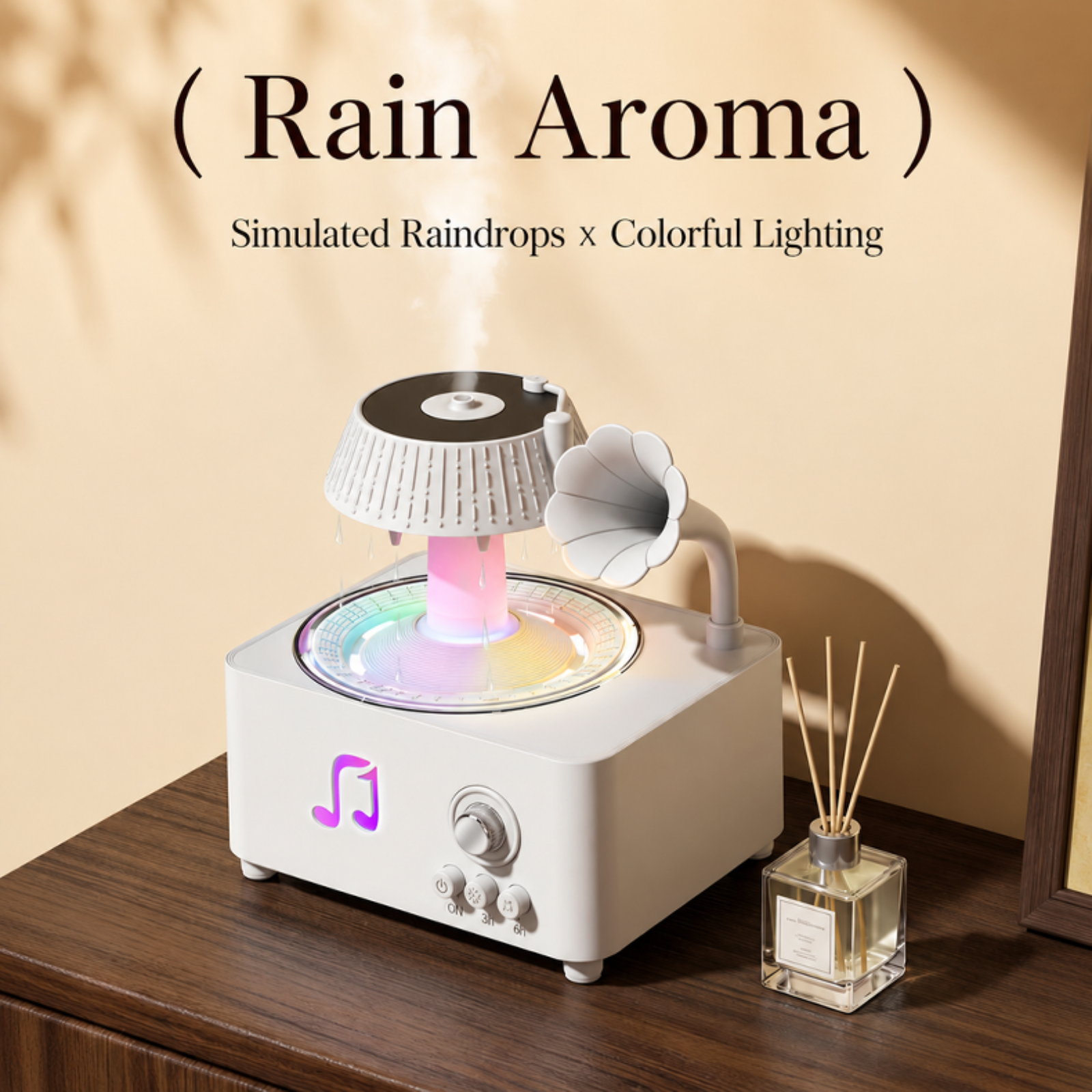 Retro phonograph raindrop aroma diffuser remote control seven-color ambient light home essential oil