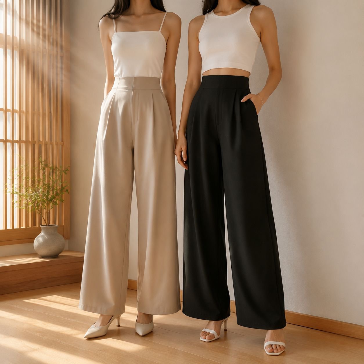 美脚効果抜群のパッチワークパンツコーデ例