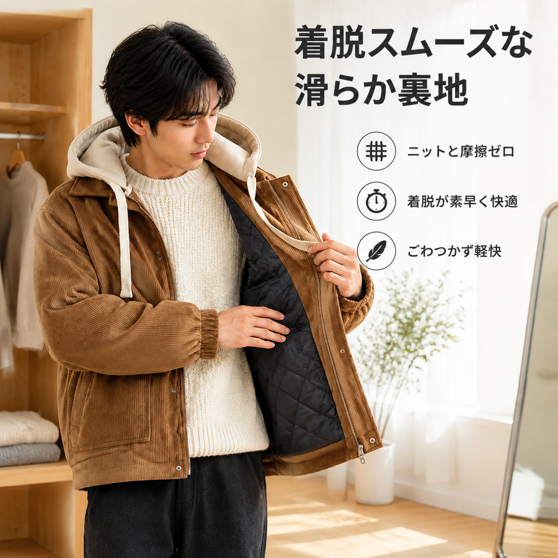 和風のおしゃれなカップル用コーデュロイフード付きジャケット、秋冬用、フリース裏地付きで厚手、メンズのフェイクツーピーススウェットシャツ、香港スタイルのジャケット。