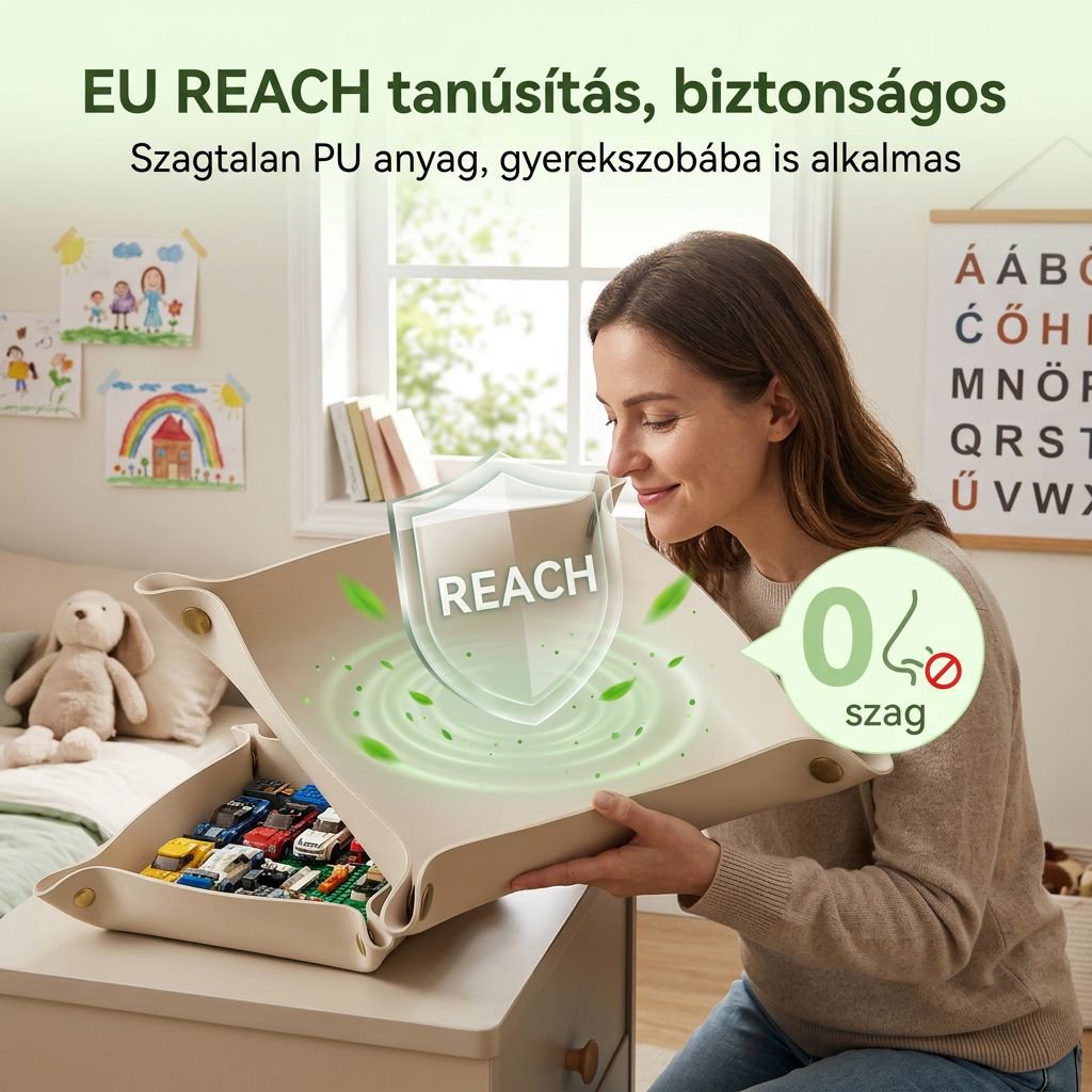 Többfunkciós műbőr négyzetes tárolódoboz, asztali rendszerező