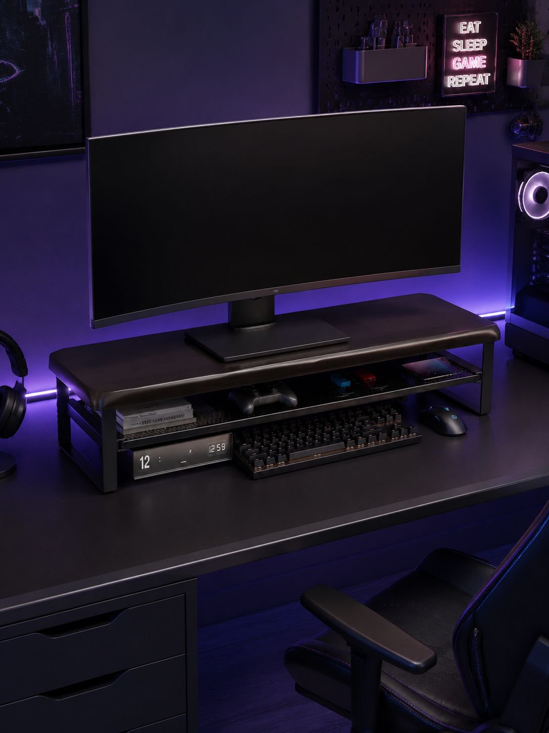 Breiter Monitorständer mit Schublade und doppelstöckigem Design