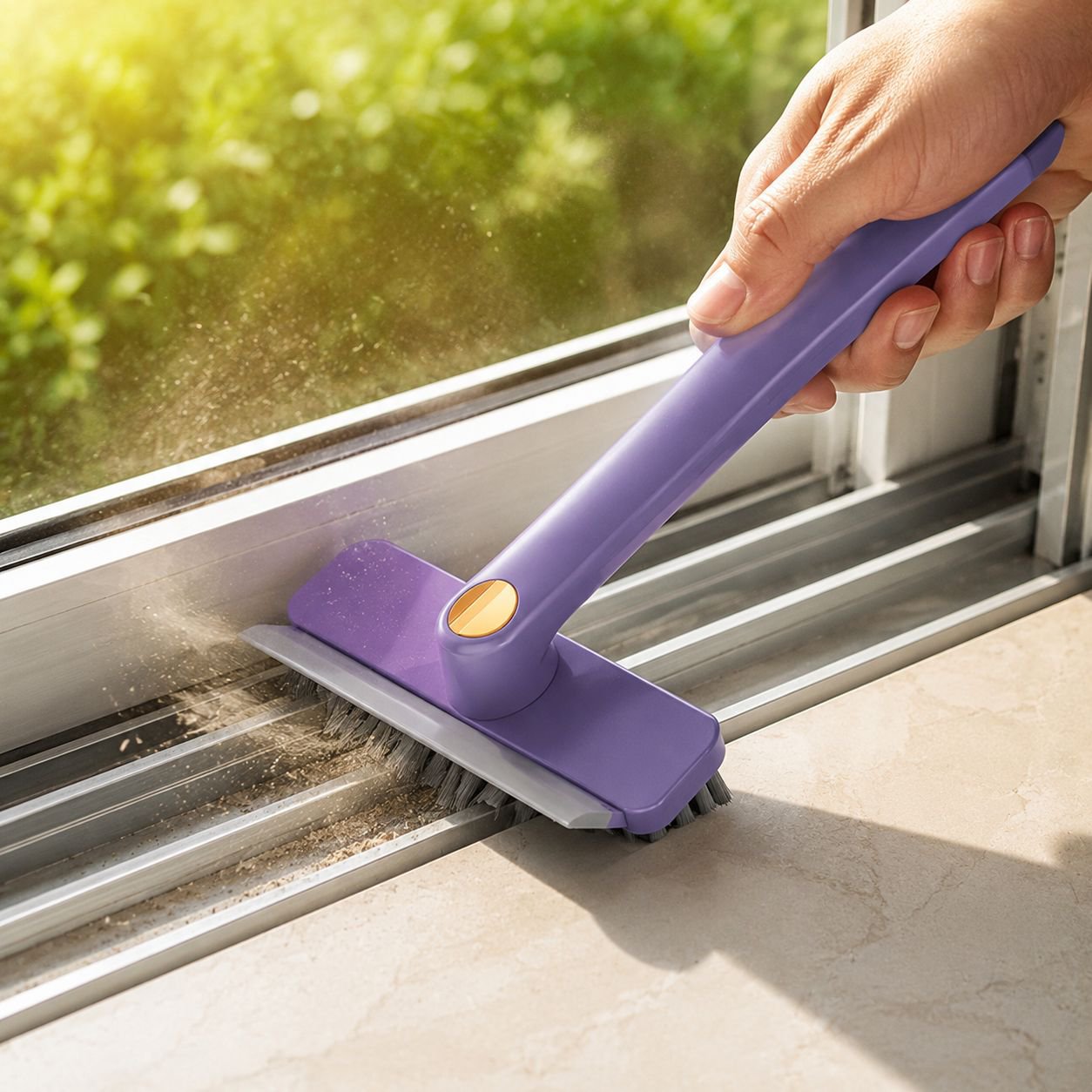 Close-up of cleaning brush bristles for grout