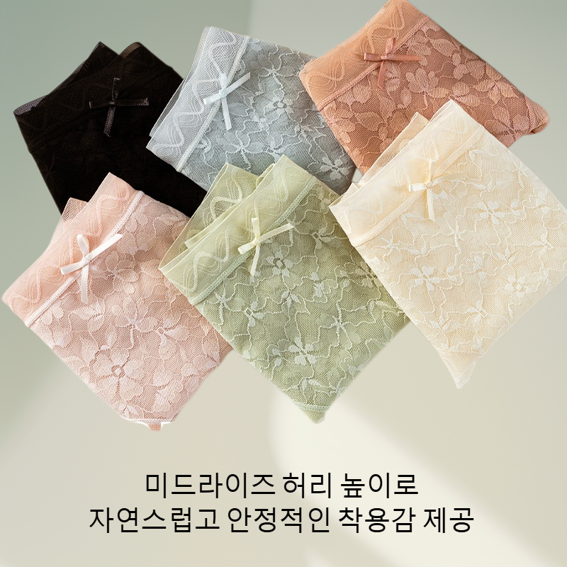 레이스 플로럴 미드라이즈 소프트 통기성 브리프