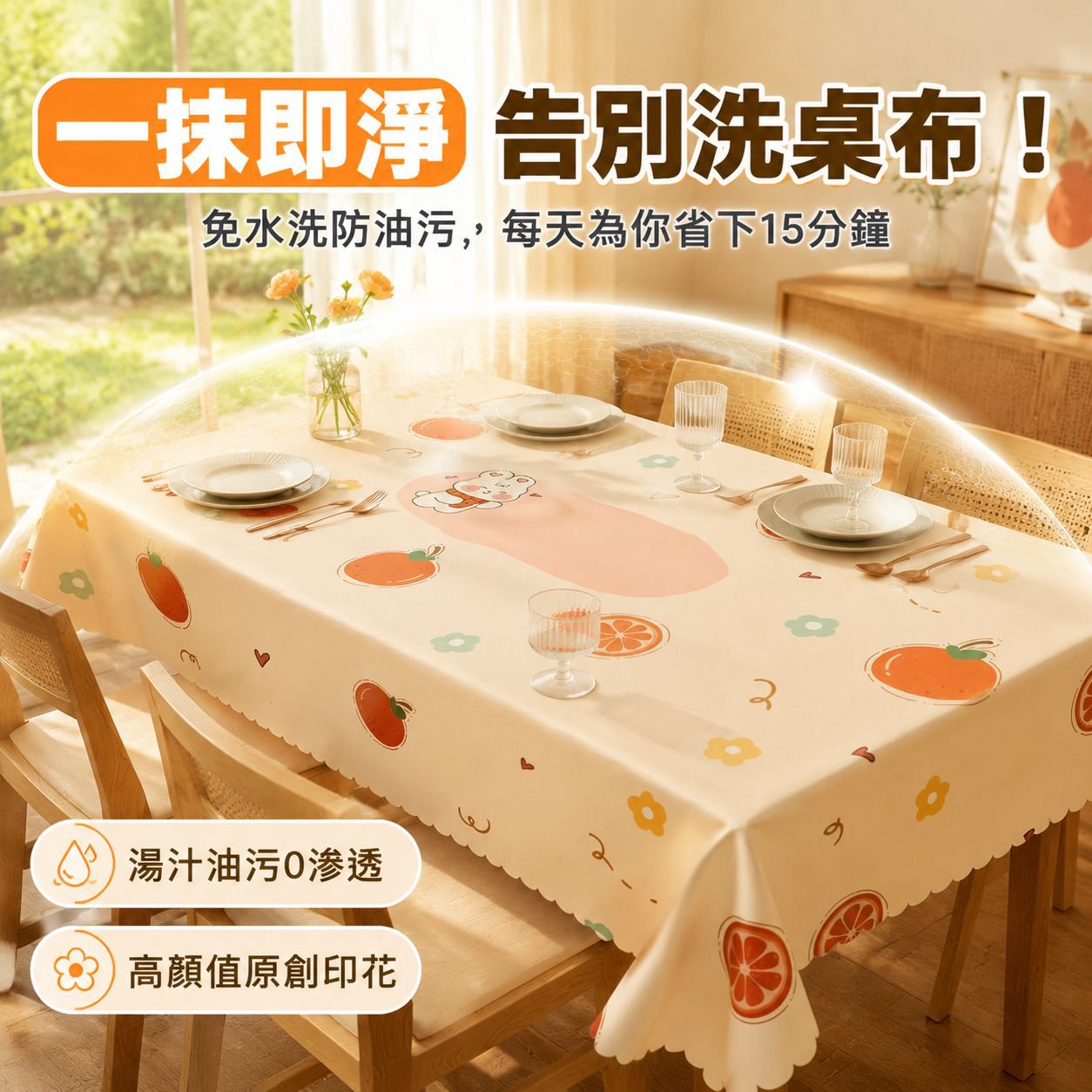 高端長方形防水桌布 防油免洗輕奢桌巾