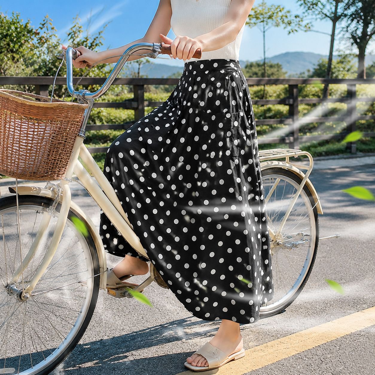 電動自転車用日焼け防止服、レディースミディスカート