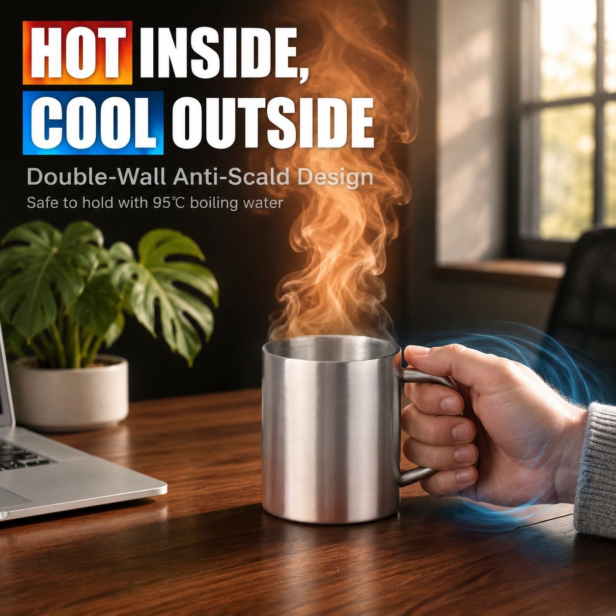 Thickened Anti-Scald Handle 304 Stainless Steel Insulated Mug