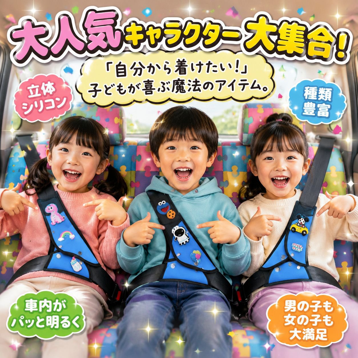 子供用車シートベルト調整器、ネック＆ショルダープロテクター、夏用アイスシルク素材