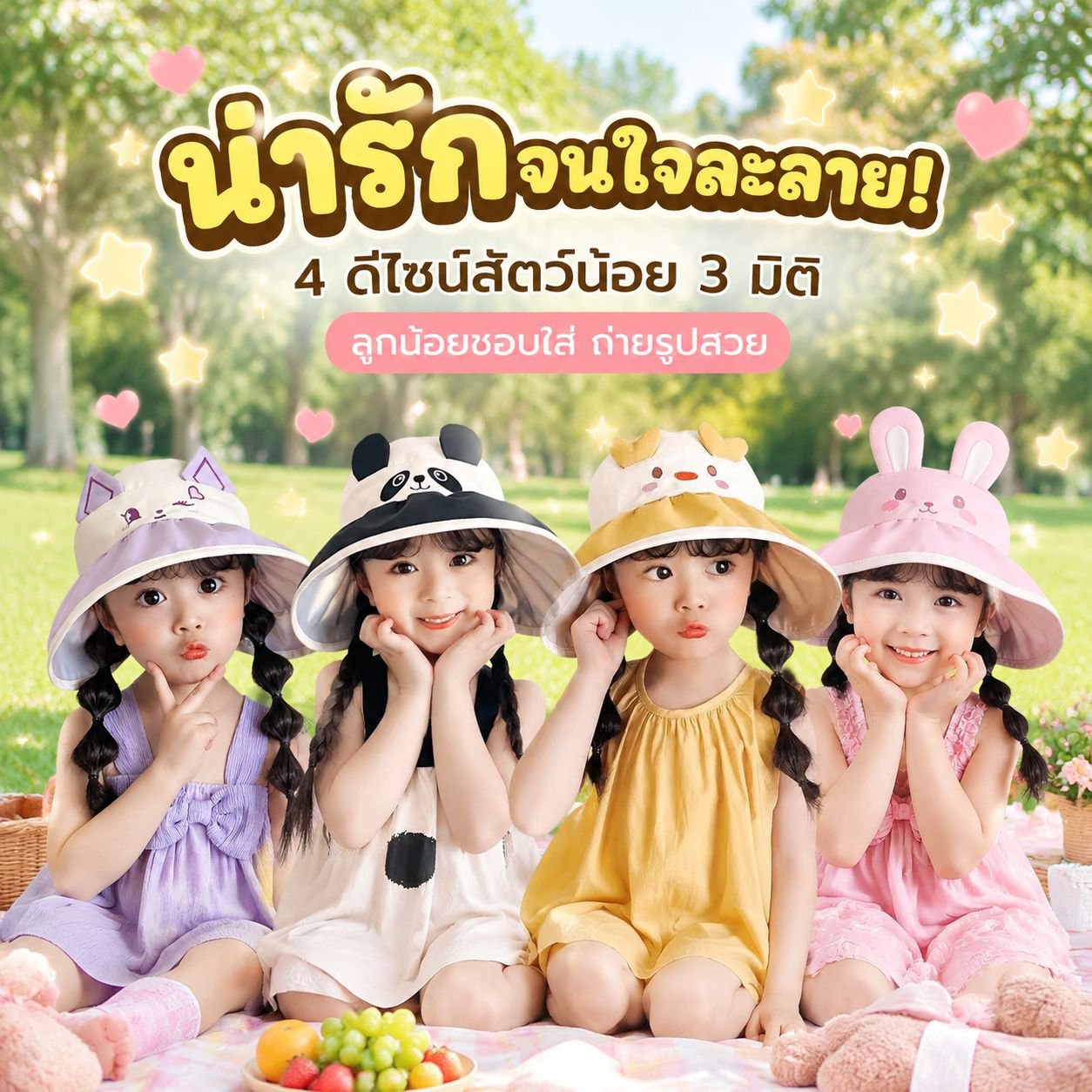 หมวกปีกกว้างกันแดดเด็กผู้หญิงแบบบางสำหรับฤดูร้อน