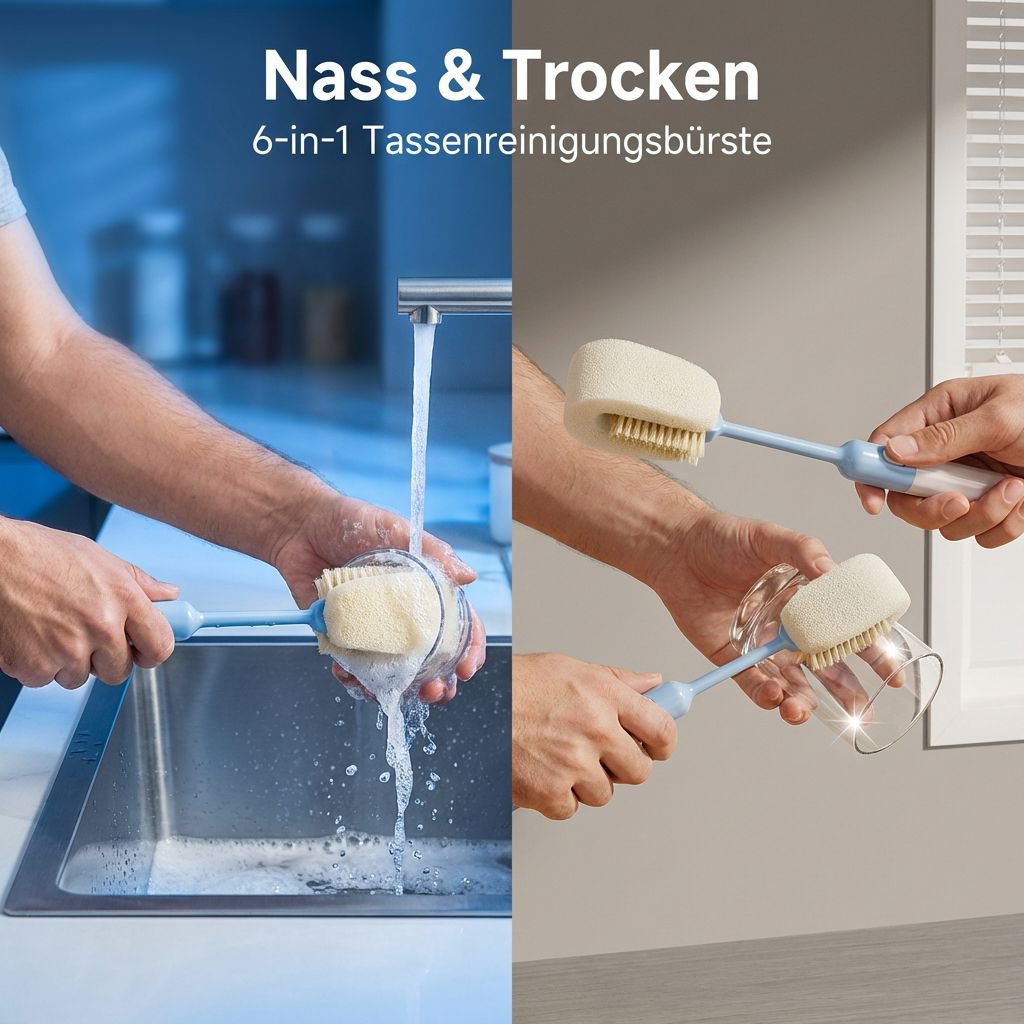 6-in-1 Wasserbecher-Reinigungsbürste mit langem Griff