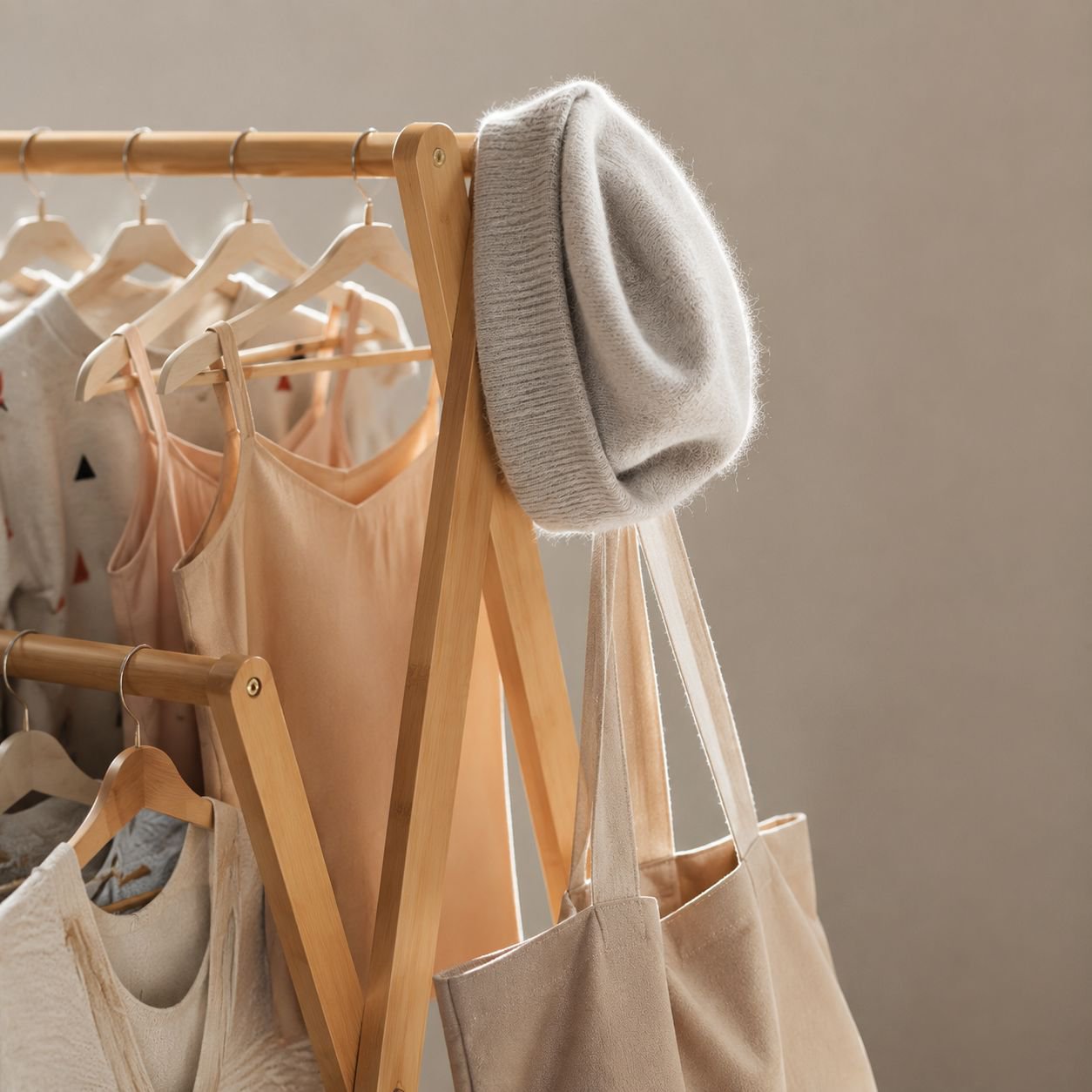 Space-saving bamboo clothes rack folded