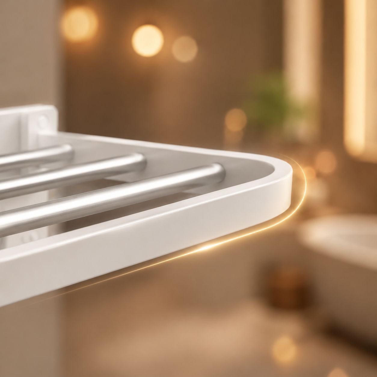 Durable white bathroom towel rack with shelf