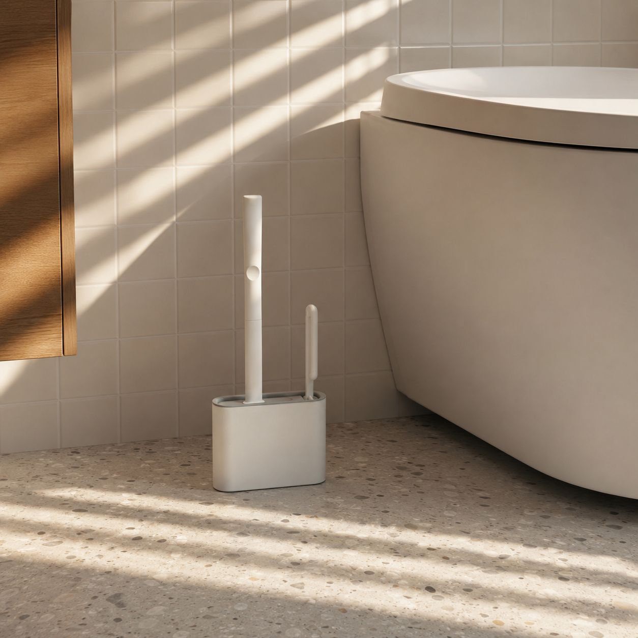 Toilet brush set with drip-free holder