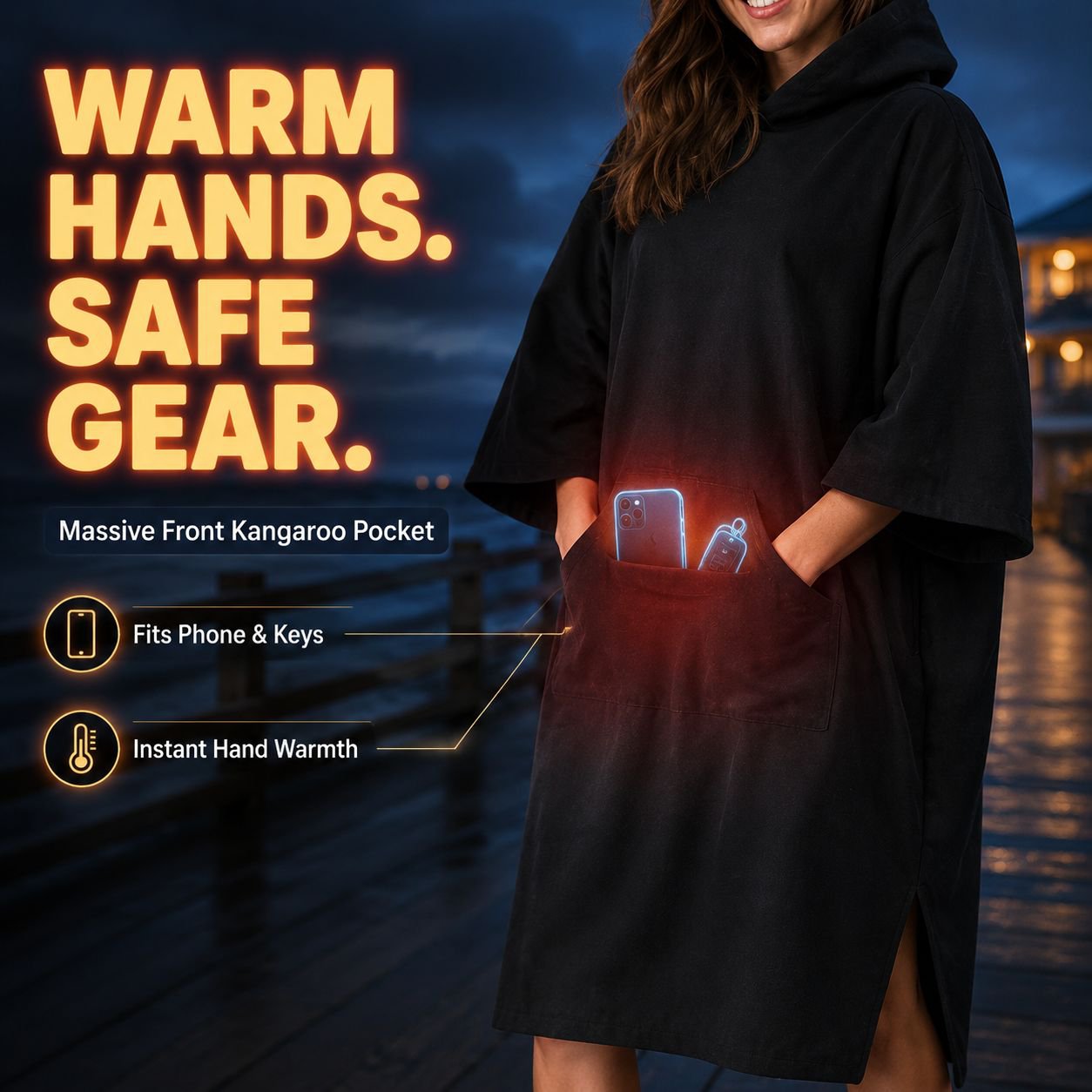 Lightweight Black Beach Cloak for Spring and Autumn