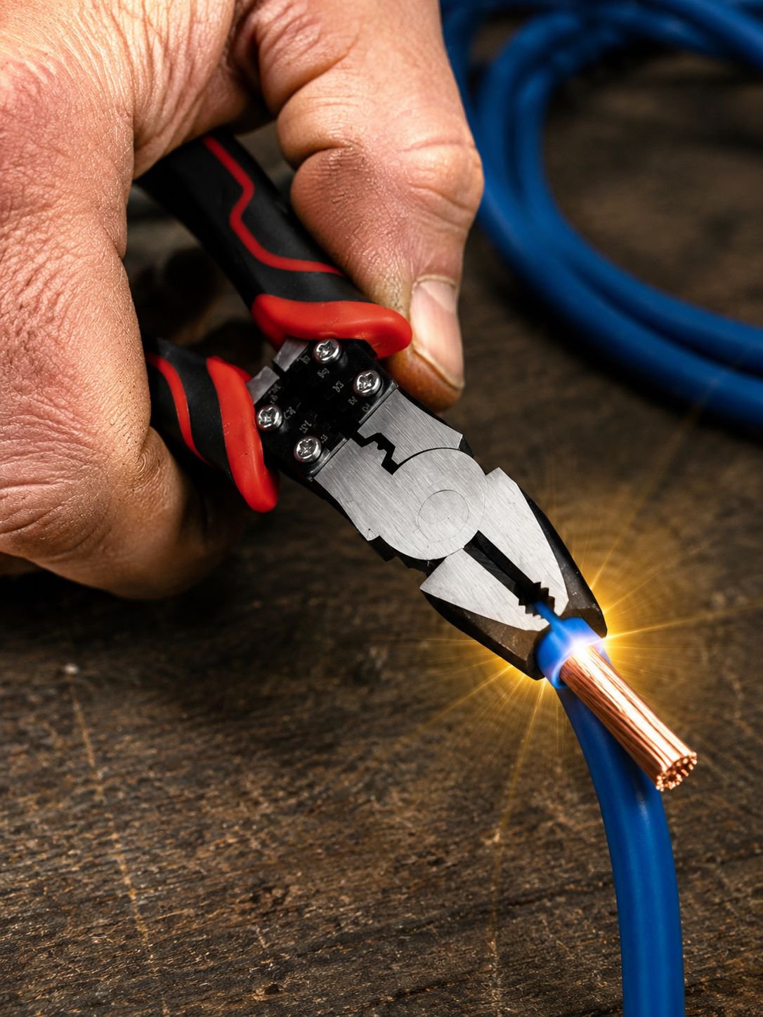 Alicates universales YTH para electricista en primer plano