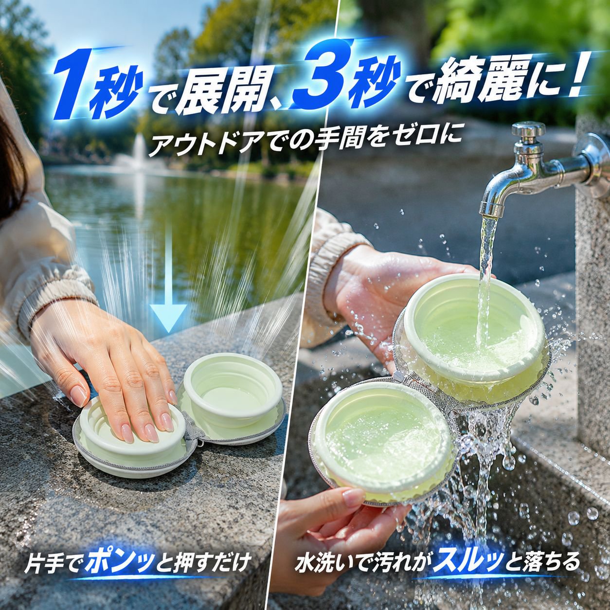 ペット旅行用折りたたみシリコン猫用給水ボウル
