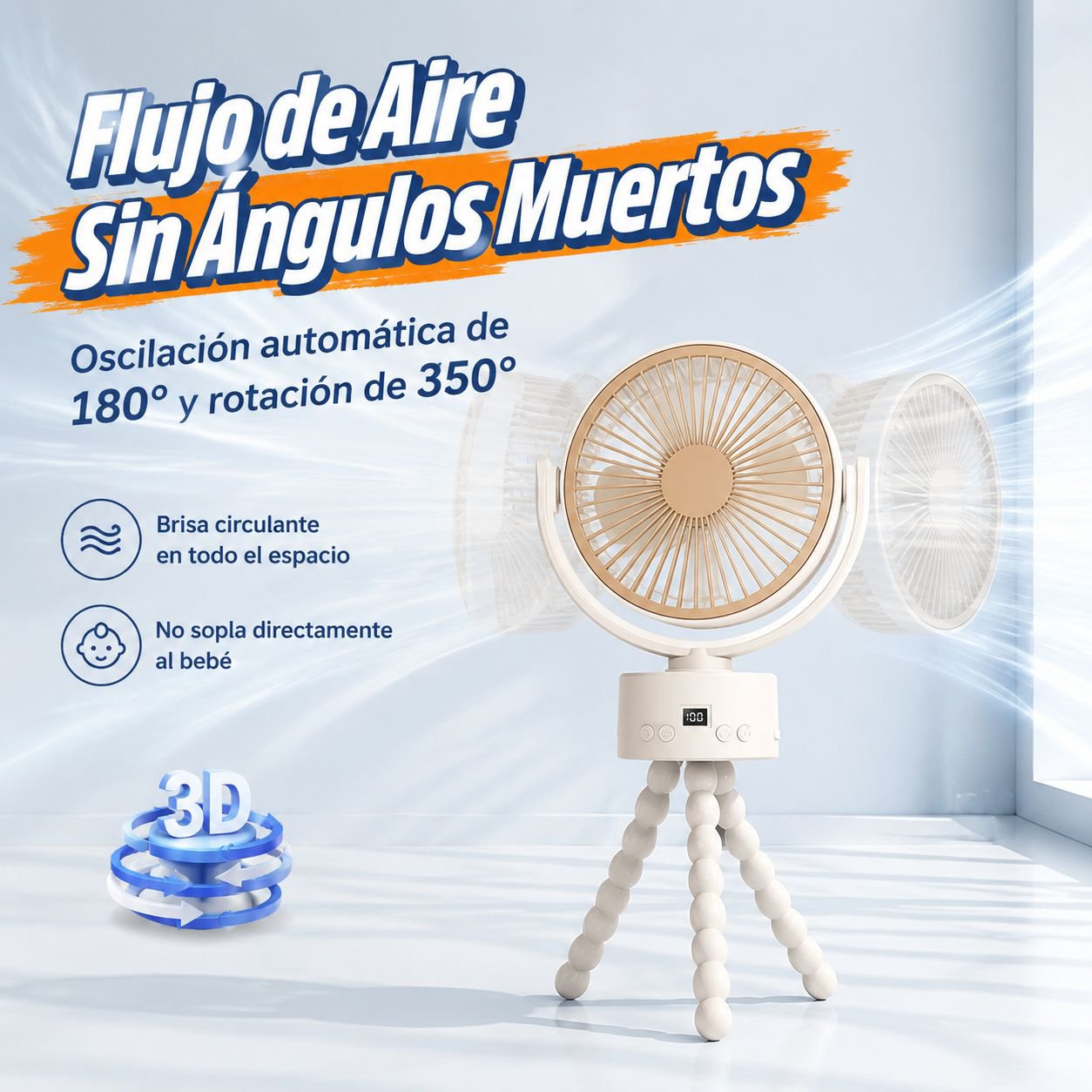silencioso, oscilante, recargable por USB para el hogar