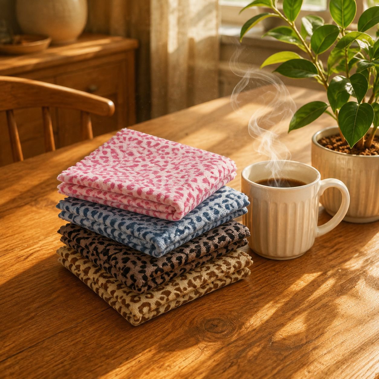 Thick leopard print dishcloth, absorbent and lint-free, for household use, including bathroom hand t