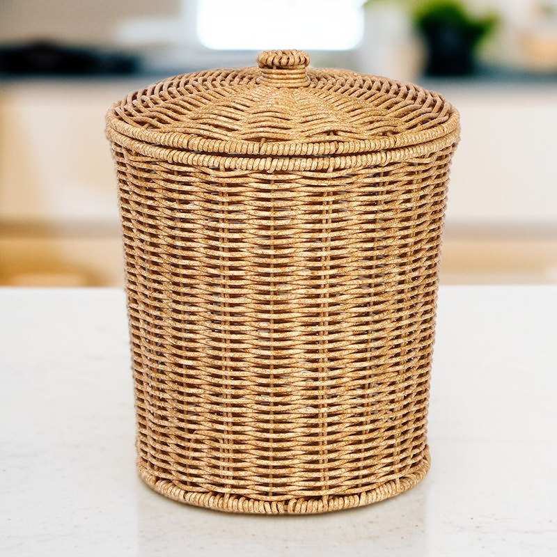 籐編み蓋付き大容量収納かご