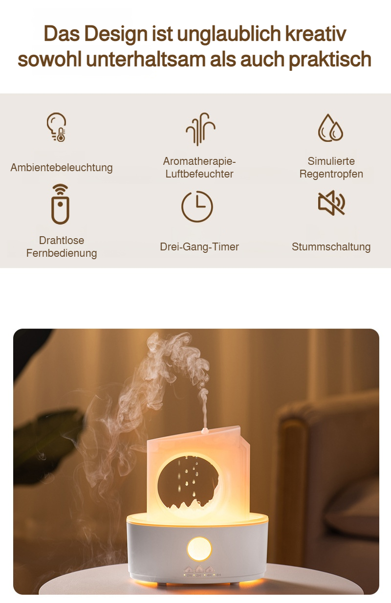 Aromatischer Duftspender mit innovativem Vulkan-Effekt und Uhrfunktion