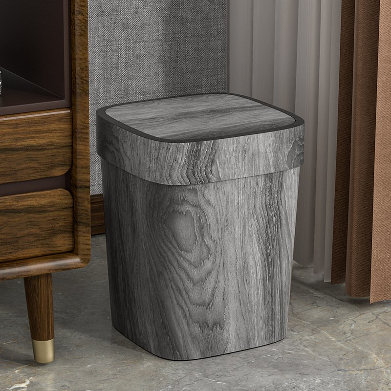 Retro Style Minimalist Wooden Texture Trash Can