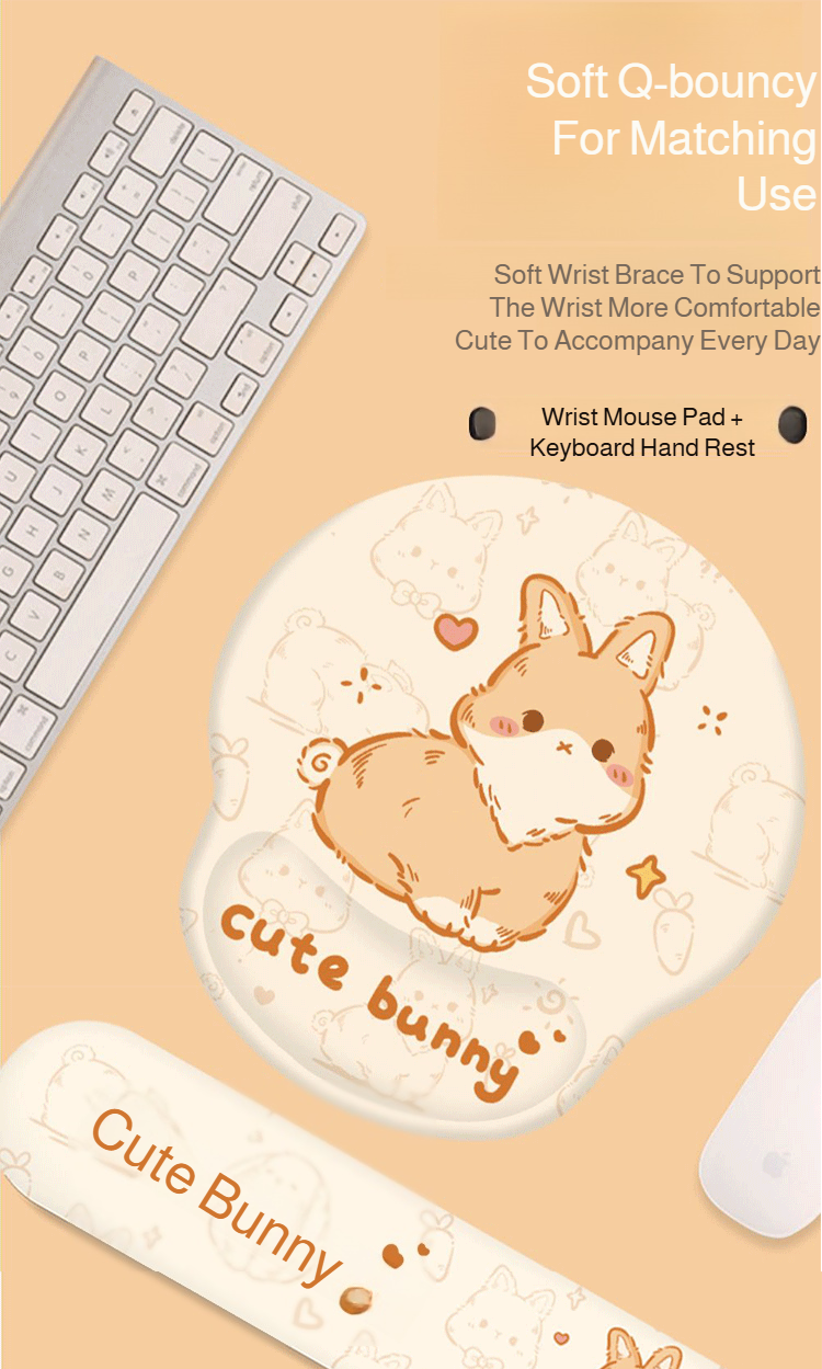 Cute bunny mouse pad with wrist rest for girls