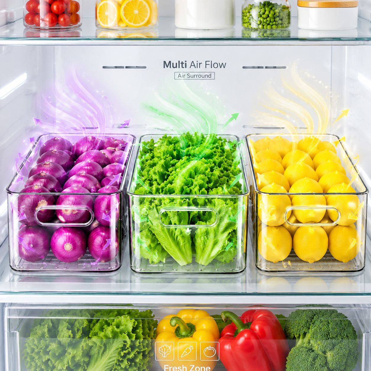 Modern kitchen storage solution for eggs and fruits