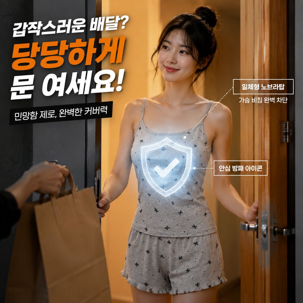 브라 패드 캐미솔과 숏팬츠 잠옷 세트