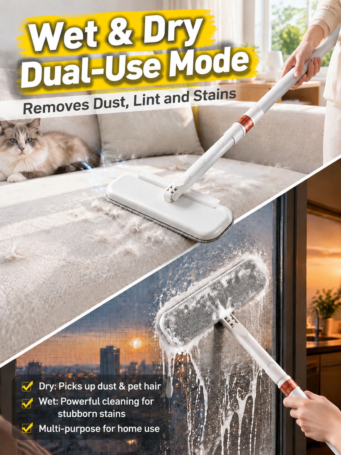 JMY retractable double-sided screen window brush with scraper