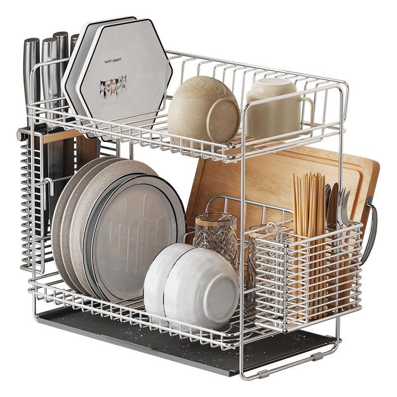 Kitchen Drain Rack 304 Stainless Steel Double Layer Dish Organizer