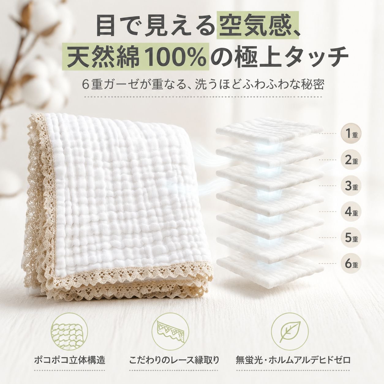 ベビー6重ガーゼ綿レース多用途ブランケット