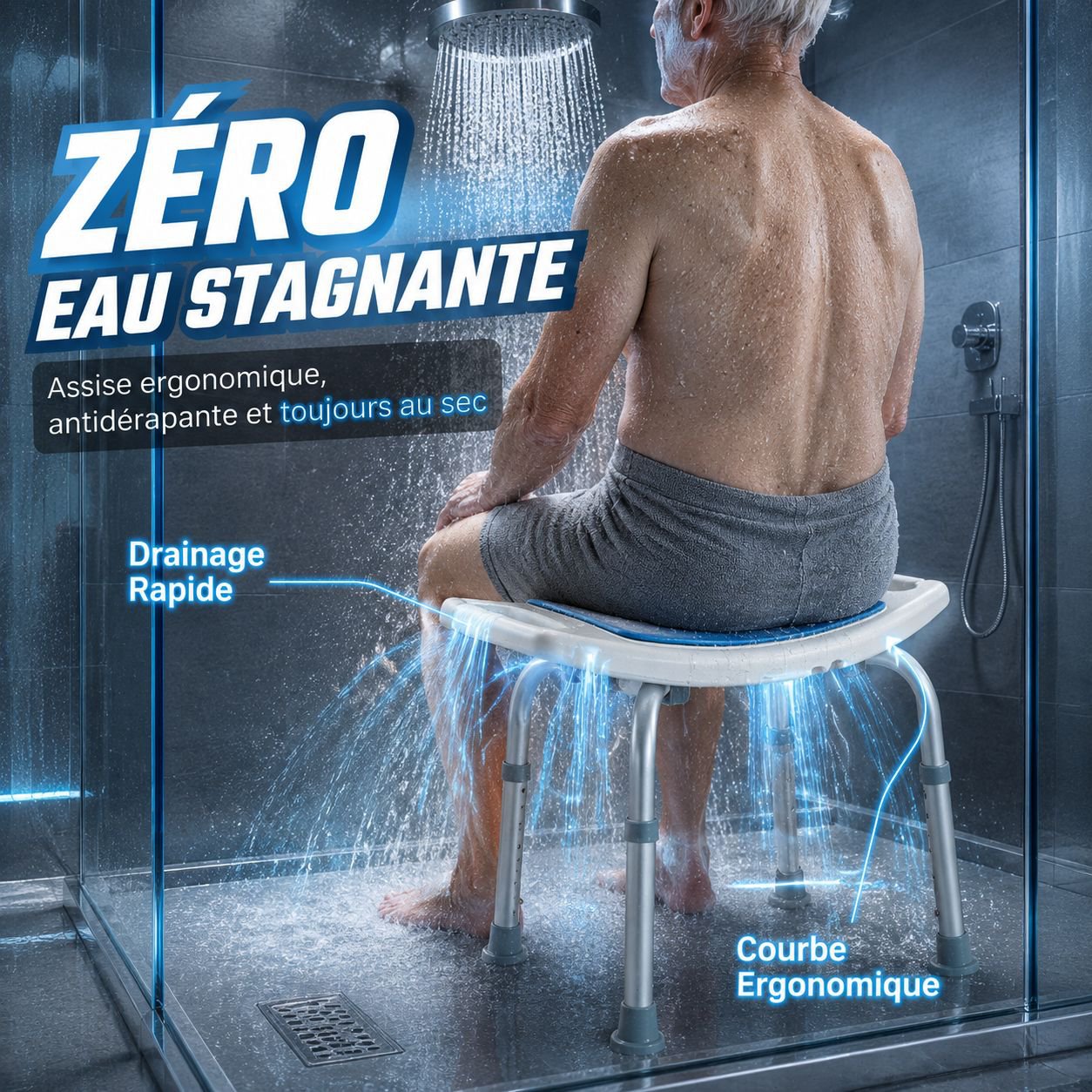 Chaise de bain pour seniors avec cadeau, dossier antidérapant et hauteur réglable