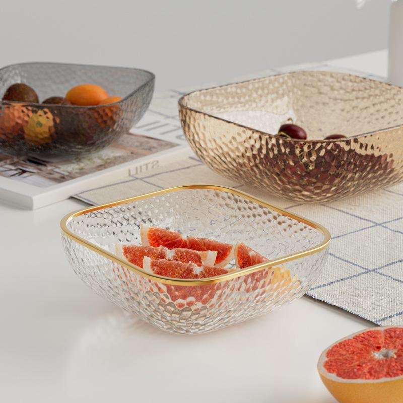 Hammered Glass Bowl with Gold Rim