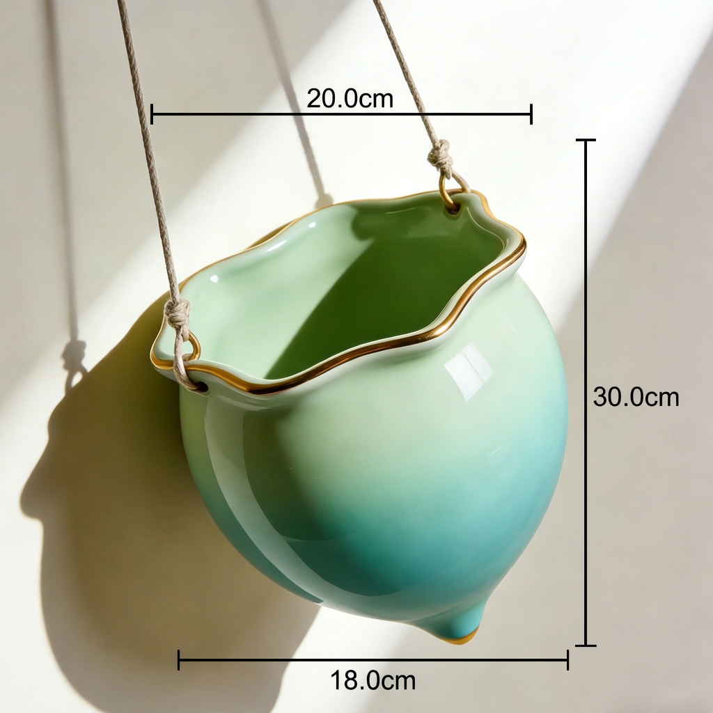 Detalle de la cuerda resistente en macetas colgantes de cerámica