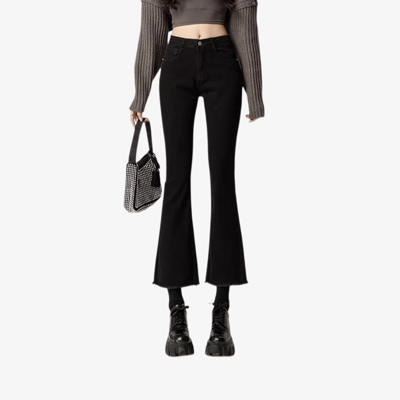 89ポイント丈の韓国風フレアジーンズディテール