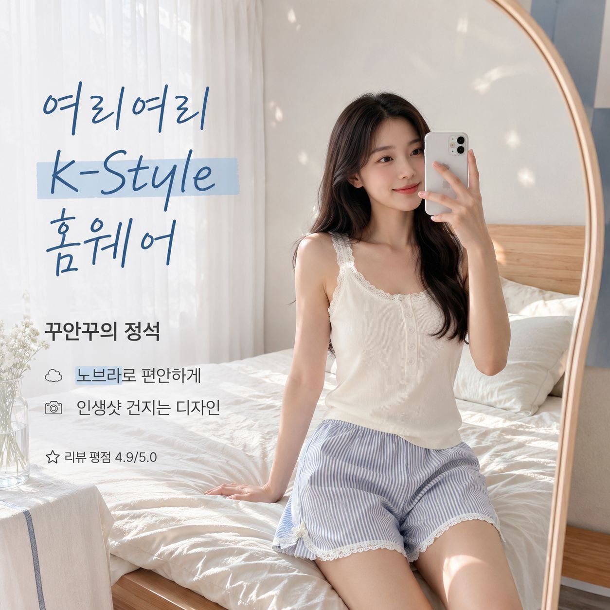 슬리브리스 탑과 반바지 세트 청순 스타일