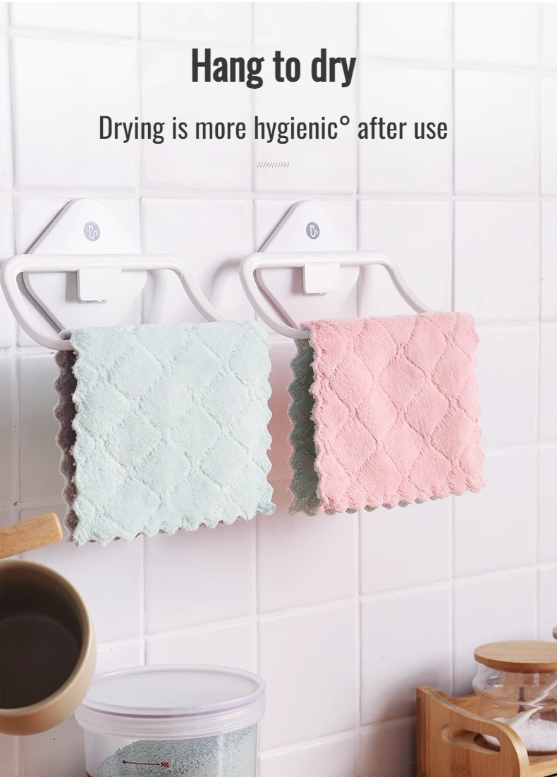 Stack of colorful coral fleece kitchen cleaning cloths