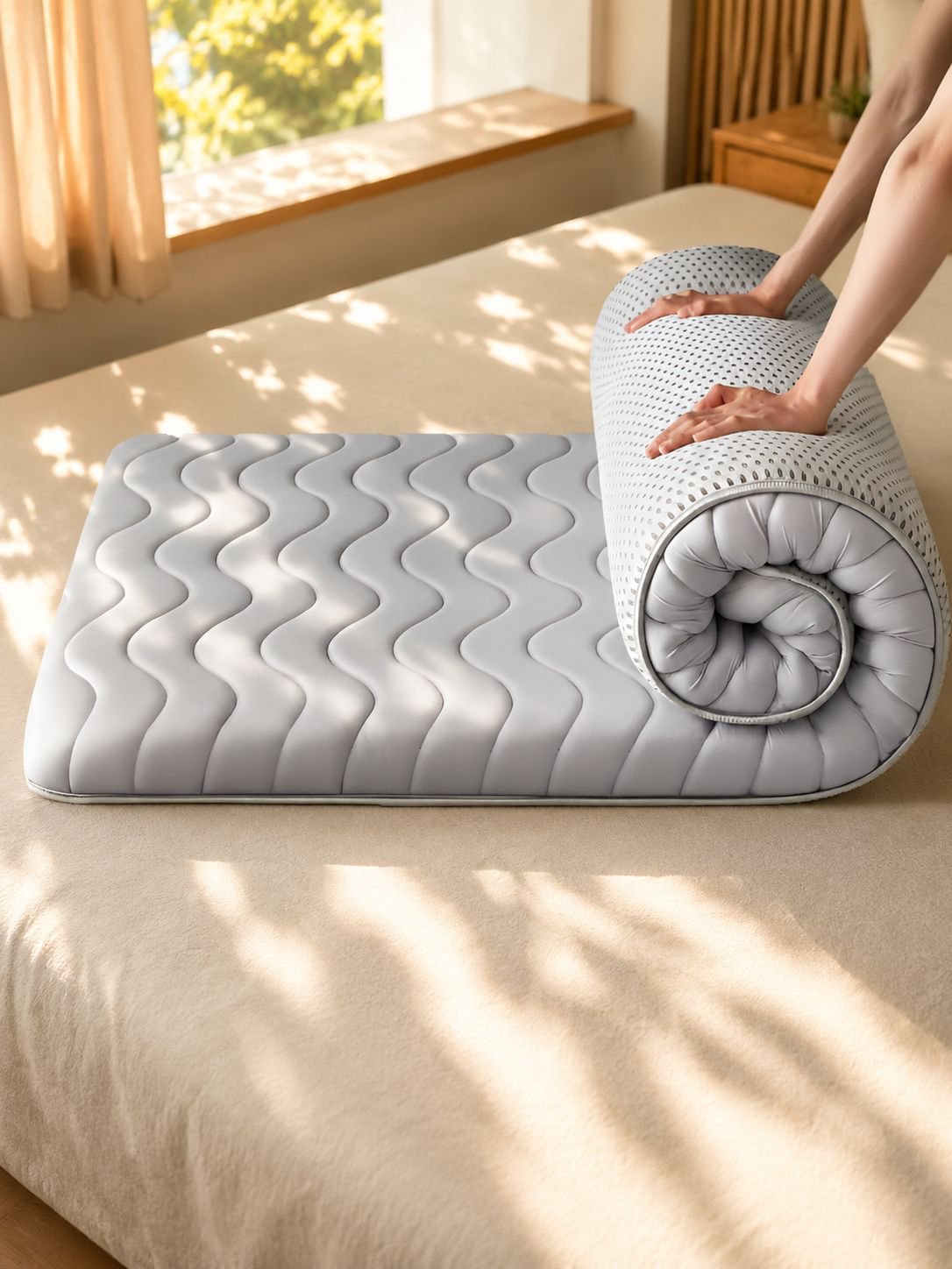 Space-saving mattress on a metal bunk bed frame