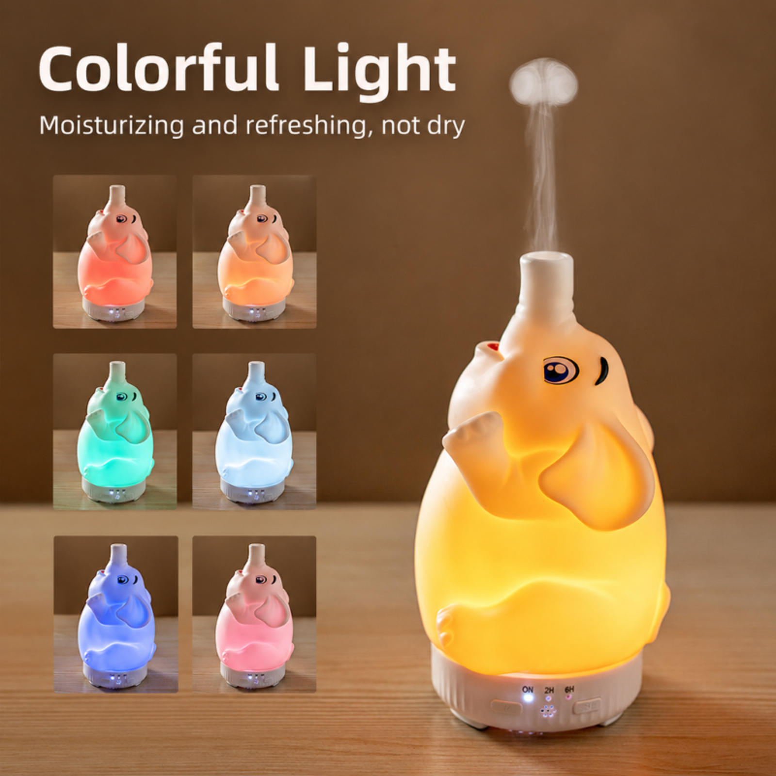 2026 New Rotating Elephant Aroma Diffuser with Seven-Color Lights, Jellyfish-Style Silent Mini Humid