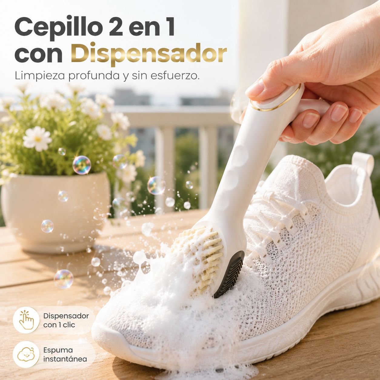 Cepillo para lavar zapatos de uso doméstico con cerdas suaves y función dosificadora