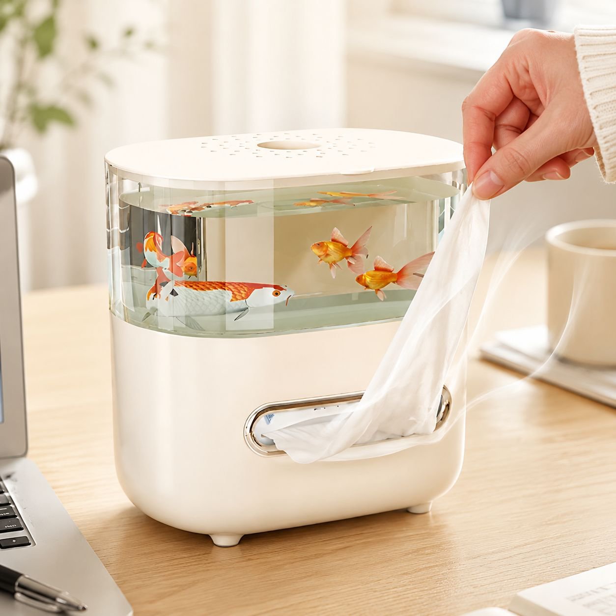 Efficient tissue storage solution for aquariums