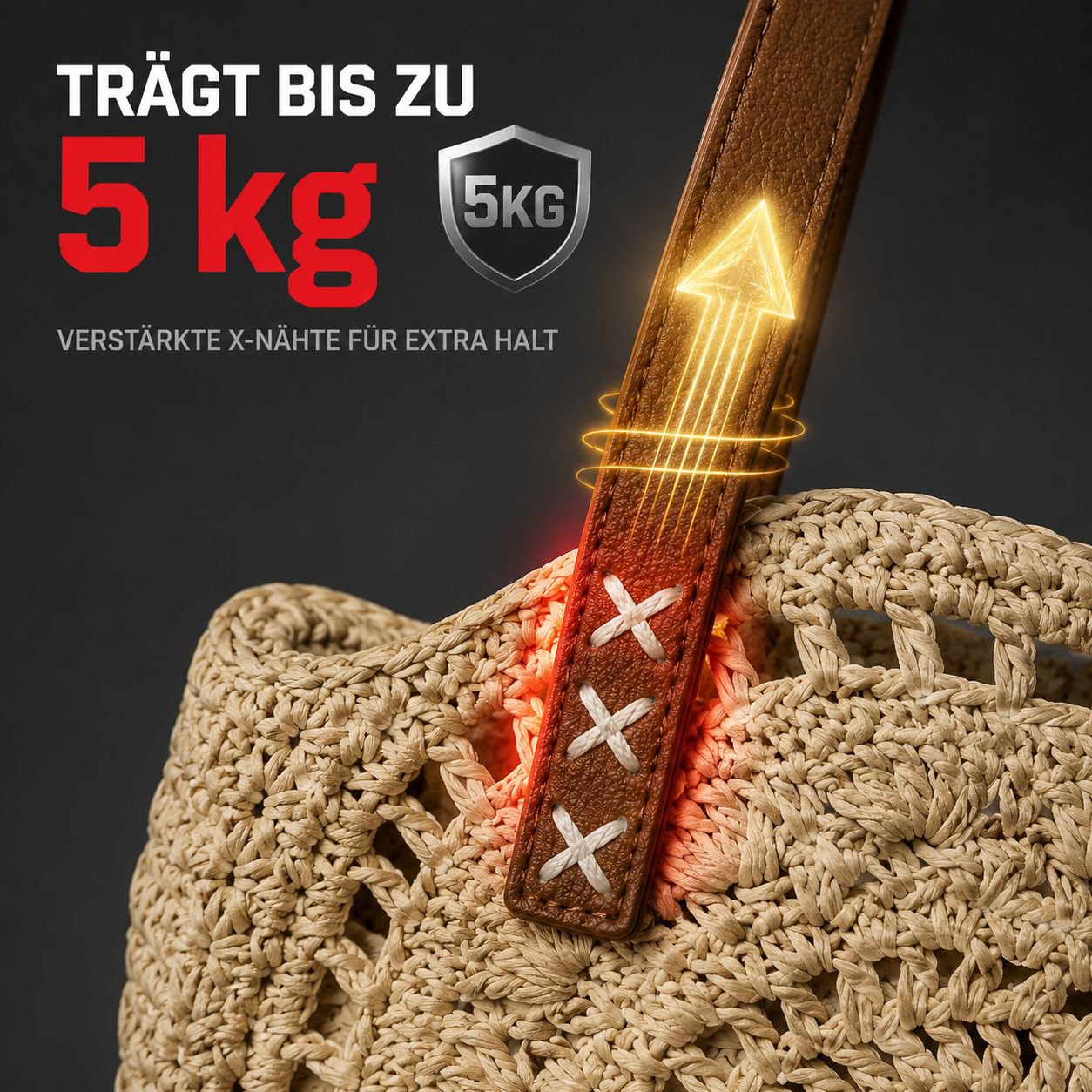 Große Freizeittasche für den Strand, gewebte Handtasche aus Papierseil