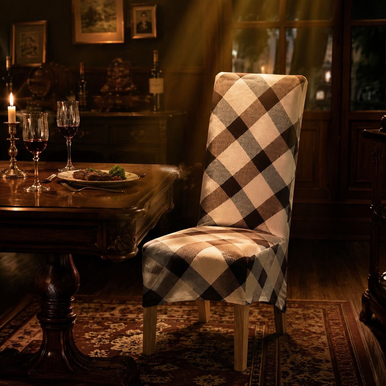 Patterned slanting chair cover with perfect fit design