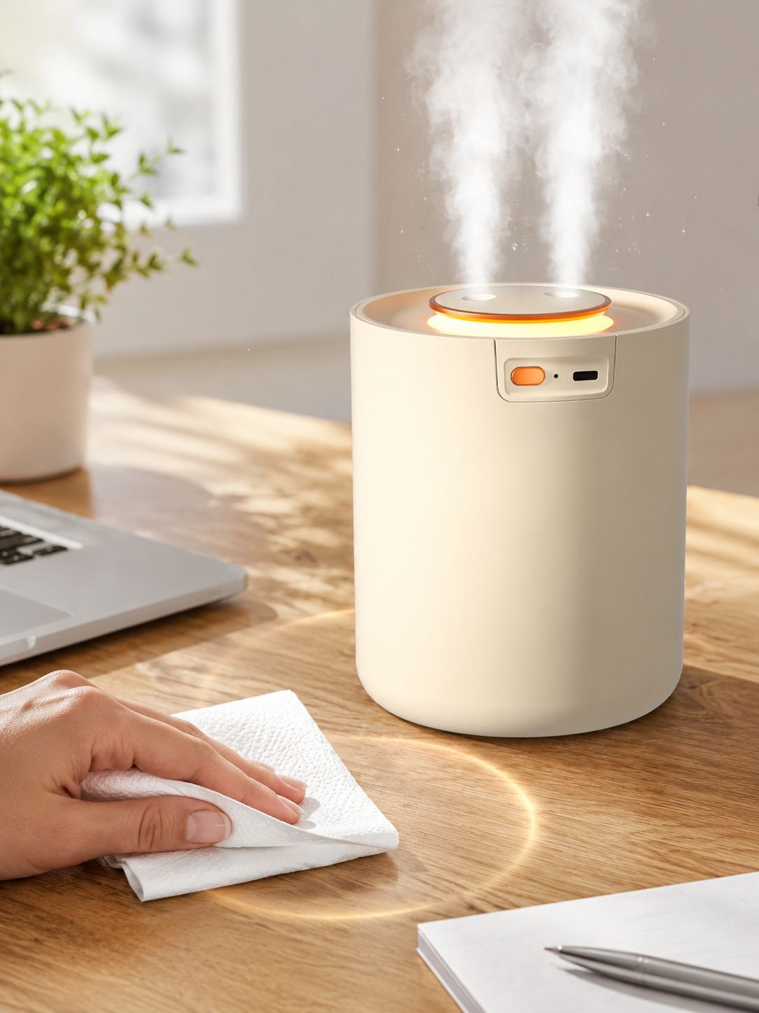 Compact humidifier with soft LED light feature