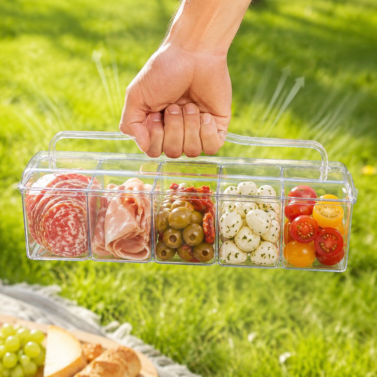 Aufbewahrungsbehälter für Salat, Gemüse und Snacks mit Trennwand