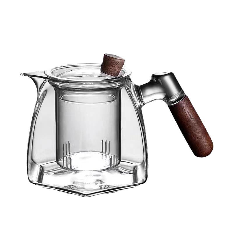 Hexagon High Borosilicate Glass Teapot with Wooden Handle