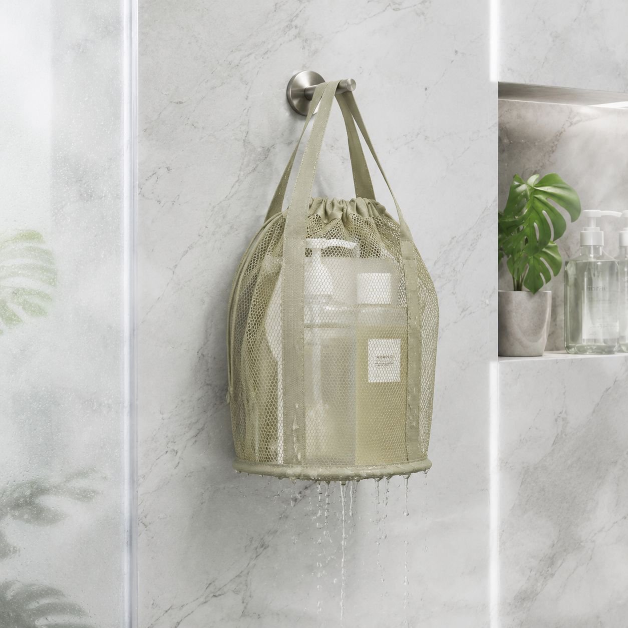 Foldable mesh wash bag in open position