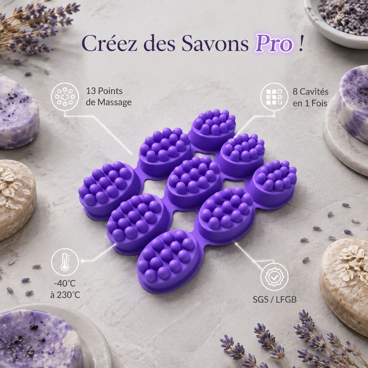 Moules en silicone alimentaire multifonctions pour savon, moules à gâteaux faciles à démouler