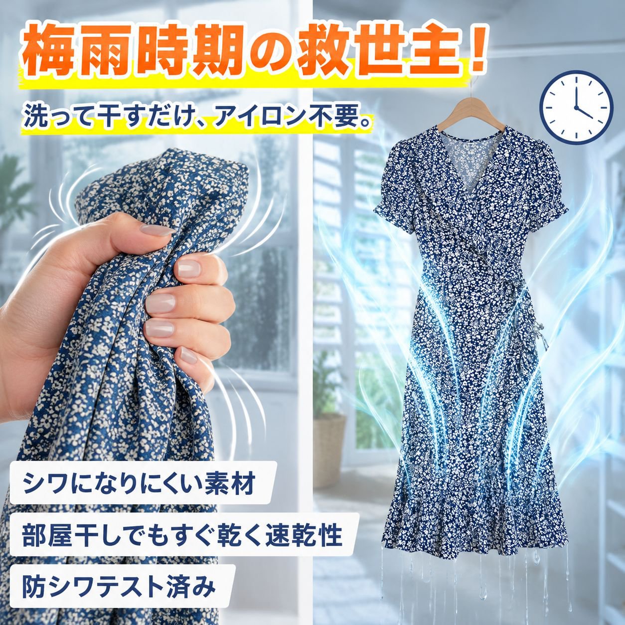 ウエスト絞りストリング 花柄ワンピース 夏 レディース