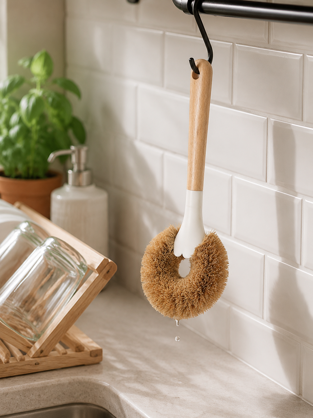 Close-up of sturdy coconut fibers for deep cleaning